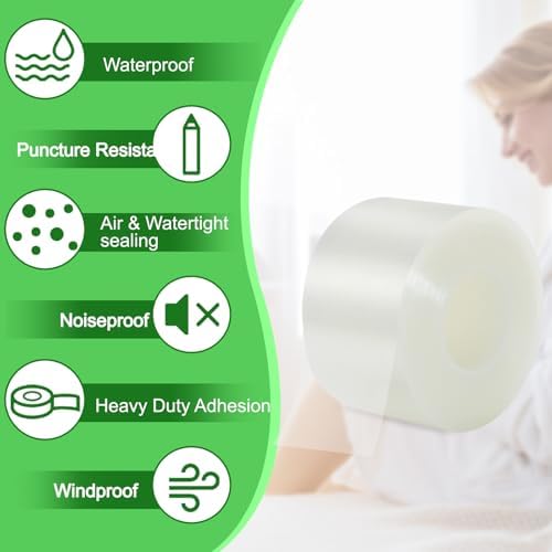 Qoqooice Transparent Window Weather Sealing Tape 2 in x 35 Yards Weather Stripping Residue Free Clear Window Draft Isolation Sealing Film Tape for Windows and Doors Gaps