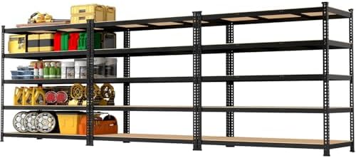48" W x 24" D x 72" H Garage Shelving Heavy Duty: 5 Tier Metal Storage Shelves - Adjustable Shelving Unit, Utility Rack Shelf for Pantry, Warehouse, Office, Kitchen, Black, 3PCS