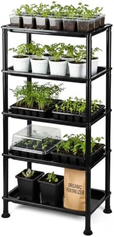 RooTrimmer 5-Tier Seed Starter Trays, Plant Stand, with Bottom-Watering Design– Reinforced Thickened Shelf for Small Pots, Balcony/Indoor Seed Starting & Greenhouse, Black
