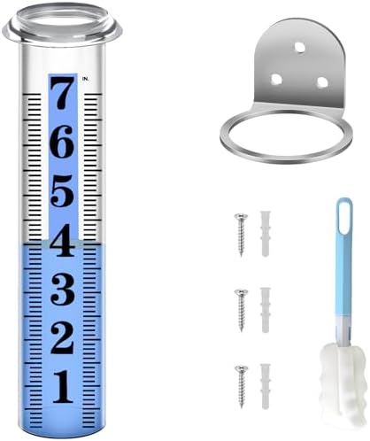 Accurate Rain Gauge Outdoor,7" Rain Gauges Outdoors Best Rated with Stainless Steel Rack Holder, Thickened Plastic Large Precise rain Measure Guage for Yard Fence Garden Lawn