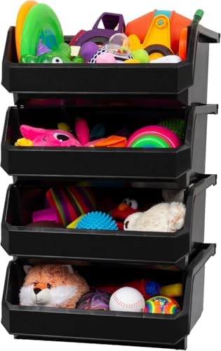 ReadySpace Extra Large Stackable Plastic Storage Bins, 4-Pack, Black