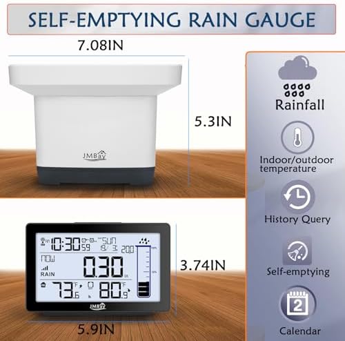 Wireless Rain Gauge Outdoor, Digital Rain Gauge Outdoors Best Rated with Thermometer,Accurate Self-Emptying Rain Measure Gauge for Garden,Remote Electronic Rain Meter,Freeze Proof Rainfall Measurer