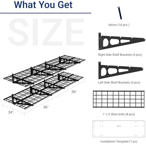 FLEXIMOUNTS 2-Pack 2x6ft Garage Shelving with Hooks, 1400lbs Load, Black