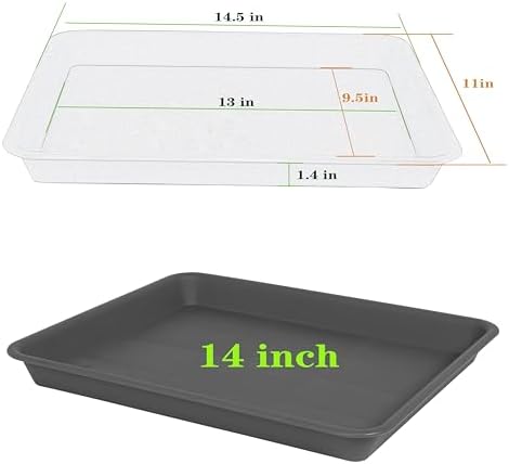 VUWEZ Rectangle Plant Tray, Plant Drip Tray, Plant Pot Saucers, Plant Germination Trays, Plant Saucers, 14.5'' x 11'' x 1.5'' (2 pack), Gray