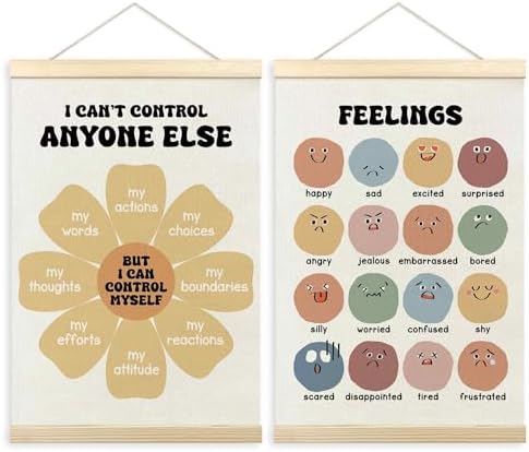 TLESKE Mental Health Feelings Emotions Chart Poster Hanger Frame for Toddler Kid Classroom Set of 2, Homeschool Wall Art Decor for Nursery Playroom, Preschool Prek Learning Educational Poster, 16x24