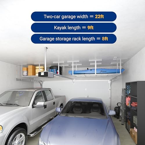 FLEXIMOUNTS 3x8 Overhead Garage Ceiling Storage Rack Organization, White