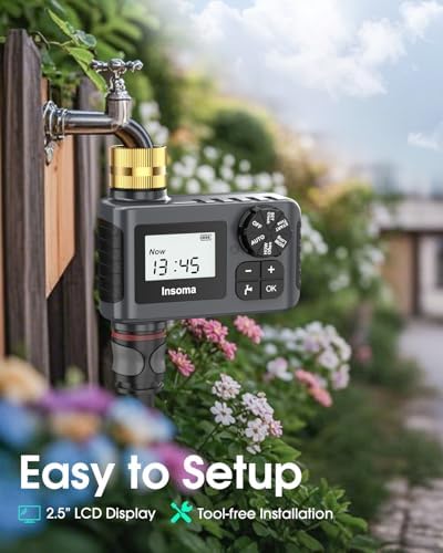 Water Timer with Brass Inlet & Outlet for Outdoor Garden Hose, Hose Timer with Rain Delay/Manual Mode, Automatic Drip Irrigation Controller System for Lawn Yard Garden Watering
