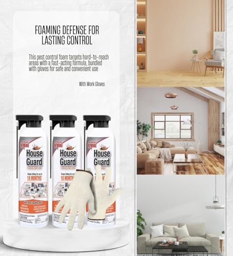 3X Bonide House Guard Ant Spray and Roach Spray Foam 15 oz Bundle with Work Gloves – Odorless Bug Sprays Indoor/Outdoor Foam for Crawling Insect Management – Gift Set (4 Items)