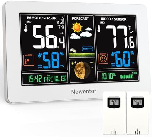 Newentor Weather Station Wireless Indoor Outdoor Thermometer,White,2Sensor