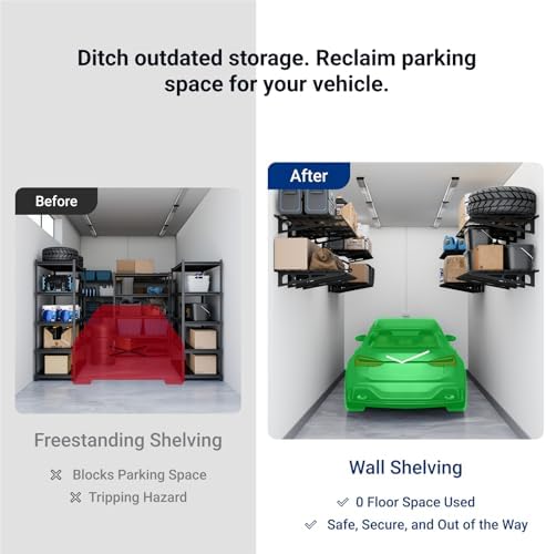 FLEXIMOUNTS 1-Pack 2x6ft Garage Shelving Wall-Mounted Storage Rack, Black