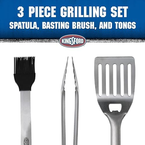 Kingsford 3-Piece Rust-Resistant Stainless Steel BBQ Tool Set, 3 Count