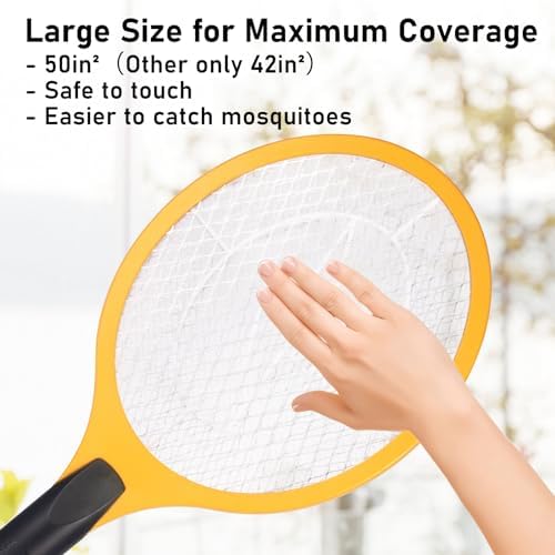 Electric Fly Swatter Bug Zapper Zap Mosquito - Indoor Outdoor Zapping Racket for Pest - Safe to Touch with 3-Layer Safety Mesh, Large Size, Pack of 1