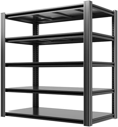 Garage Shelving,72" H Garage Shelves Heavy Duty, 3000Lbs 5 Tier Adjustable Garage Storage Shelves Suitable for Warehouse, Basement, Workshop,Require Assembly, 24" D*48" W *72" H(Black)