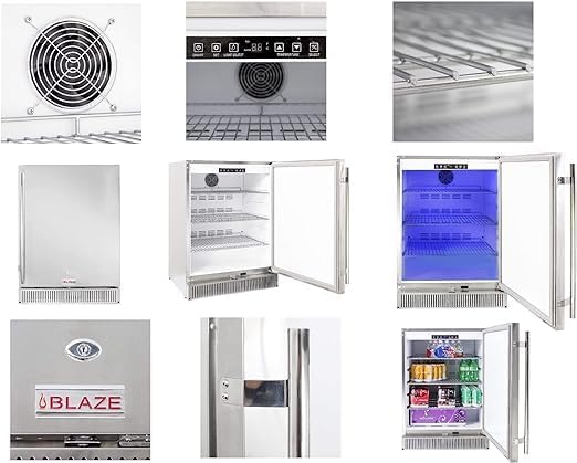 BLAZE BBQ Outdoor Grill Package 14 of 32” LTE Built-in Natural Gas Grill, Gas Dop-In Single Side Burner, 32” Door & Two Drawers Combo, 18” Roll Out Propane Tank, 24” Refrigerator, and Accessories