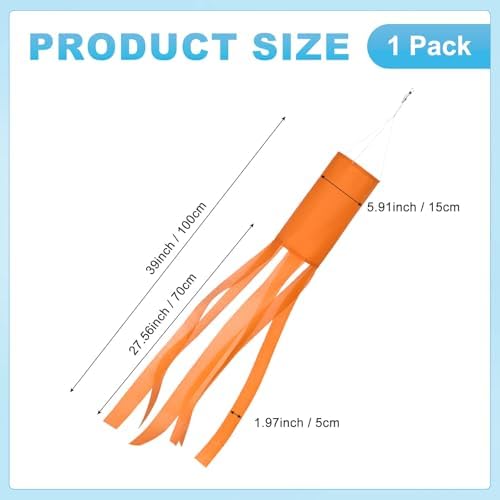 M METERXITY 1-Pack Windsock Flag, Colorful Wind Socks for Garden/Yard/Patio/Home Decor, Spring Summer Fall Winter Outdoor Hanging Decoration [39.4 in / 100cm, Orange]