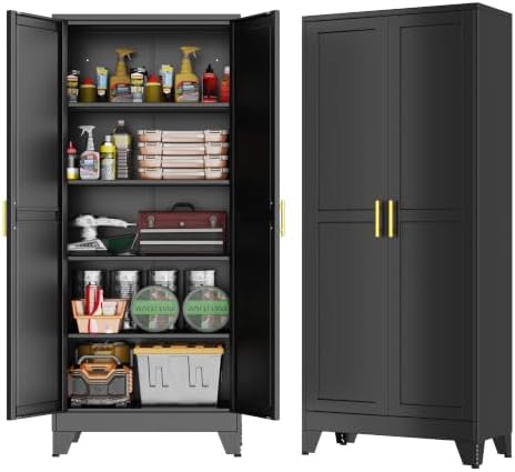 GAIOUS 71''Tall Metal Garage Storage Cabinet,File Cabinet with Door and Adjustable Shelves, Outdoor Steel Tool Cabinet for Home,Office,Warehouse,Garage,Black