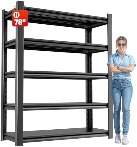 OLLRRACT 5-Tier Garage Shelving, Metal Storage Shelves, Utility Shelf