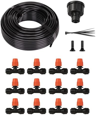 50FT Drip Irrigation Kit, Quick Connect Garden Watering System, Easy Install Drip Irrigation System with Misting Nozzles for Patio, Potted Plants, Small Garden & Greenhouse