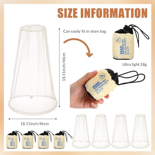 HESTYA 4 Pack Mosquito Head Net Mesh Face Cover Outdoor, Beige