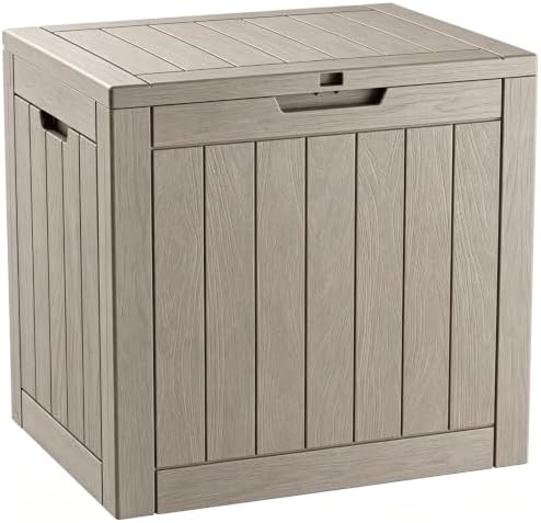 32 Gal Outdoor Storage Box Waterproof Lockable,Deck Box,Medium Gray