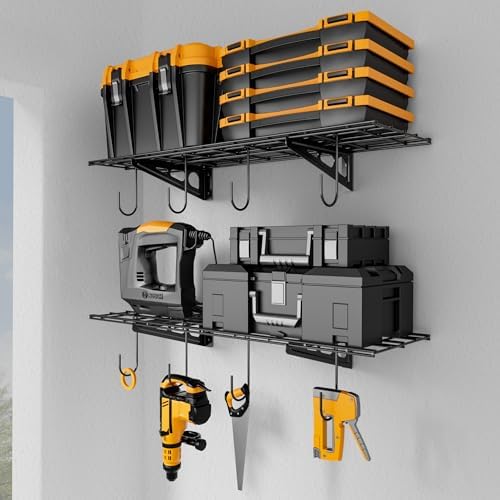 2-Pack 1x3 ft Garage Shelving with 8 Bike Hooks, 300lbs Load, Black