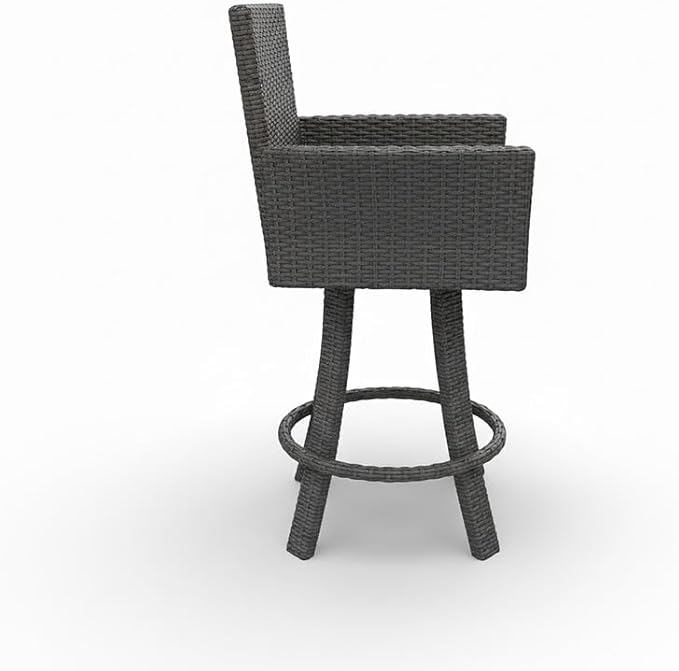 Covers & All Universal 25" Counter Height Swivel Bar Stools, 16 mm Premium Charcoal Wicker Patio Furniture with Smooth Swivel Motion, Outdoor Furniture for Deck and Poolside (23" L x 23" W x 42" H)