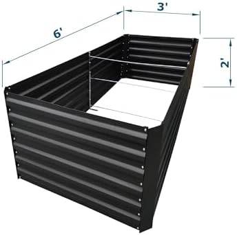 6x3x2FT Black Metal Raised Garden Bed Kit, Galvanized Outdoor Planter Box for Vegetables, Flowers, Herbs, Succulents and More