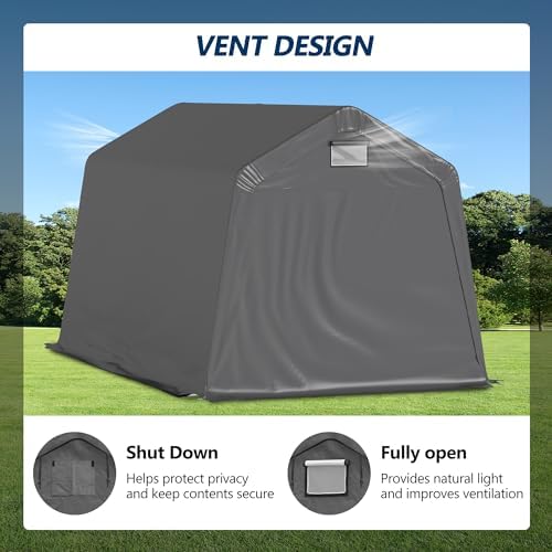 COVERONICS 8' x 14' Outdoor Portable Storage Shelter Shed, Grey