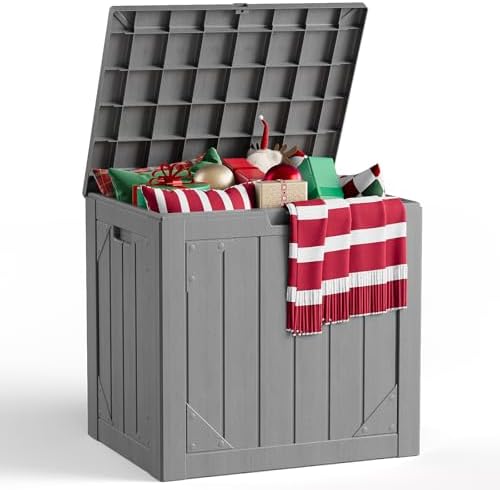 Outdoor Storage Box,30 Gallon Deck Box Outdoor Storage Bench Outside Waterproof Resin Storage Bench, Lockable Patio Cushions, Garden Tools Storage For Furniture, UV Resistant(Gray