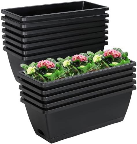 12Pcs 17Inches Rectangle Planter Box with Drainage Holes and Trays