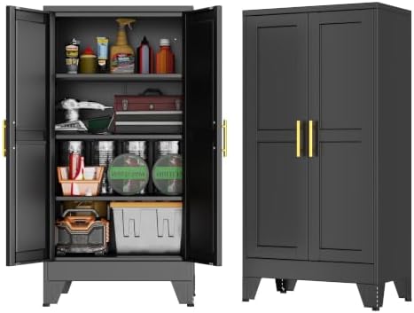 GAIOUS 47.2'' Tall Metal Garage Storage Cabinet,File Cabinet with Door and Adjustable Shelves, Outdoor Steel Tool Cabinet for Home,Office,Warehouse,Garage,Balck