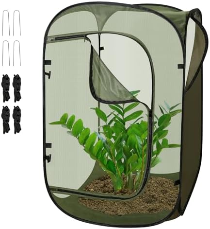 Pop Up Garden Mesh Plant Protectors Tent Net Cage, Pest Guard Covers for Protect Outdoor Vegetables Strawberry Fruit Flowers Shrubs from Birds Insects (1, Dark Green)