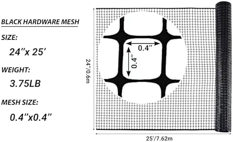 PotatoLife Black Plastic Garden Fence, Hardware Mesh, 24'' x 25'