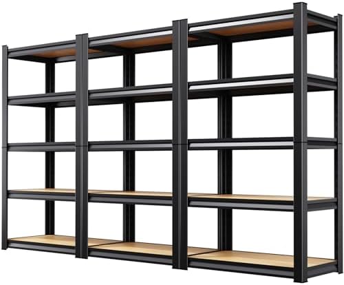 3 Pack Garage Shelving Heavy Duty Storage Shelves, Metal Adjustable Shelving Unit, Utility Garage Organizer Shelf for Basement, Pantry, Kitchen, Warehouse, 71.2" Hx28 Wx12 D, Black