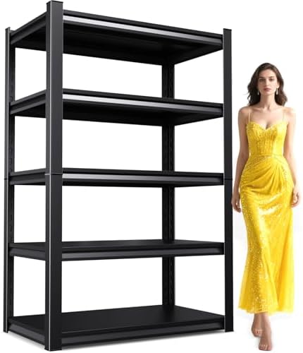 71.2" H Garage Shelving Heavy Duty Storage Shelves, Metal Adjustable Shelving Unit, Utility Garage Organizer Shelf for Basement, Pantry, Kitchen, Warehouse,15.7" Dx35.4 Wx71.2 H, Black