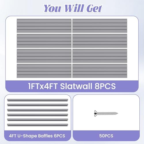 SMARTSTANDARD Heavy Duty PVC Slatwall Panels 4x8 ft, Interlocking Garage Wall Organizer System, Tool Board for Retail Display, Workshop & Home Storage - Gray