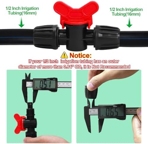 10 Pack 1/2 Inch Drip Irrigation Valve Fittings (1/2" ID x 0.65" OD) - 1/2'' Drip In-Line Shut Off Valve Anti-Drop Barbed Lock Nut Flow Control Valve Connectors for 1/2 Inch Drip Tubing