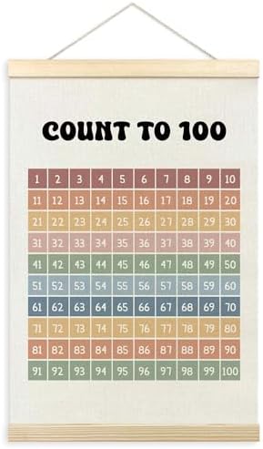 TLESKE Boho Classroom 1-100 Number Hundreds Chart Poster Hanger Frame, Homeschool Hanging Wall Art Decor for Toddlers Kids Room Nursery Playroom, Preschool Prek Learning Educational Poster, 16x24