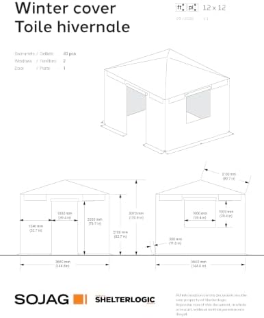 SOJAG Winter Cover for 12' x 12' Gazebo, Waterproof Polyester Storage Enclosure, Roll-Up Door, Vent Panels, Outdoor Gazebo Cover for Seasonal Protection, Gray