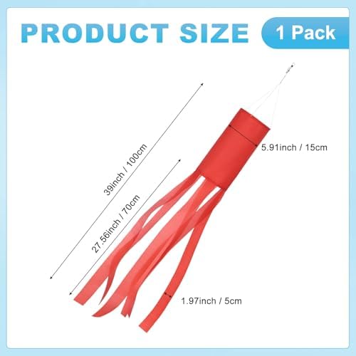 M METERXITY 1-Pack Windsock Flag, Colorful Wind Socks for Garden/Yard/Patio/Home Decor, Spring Summer Fall Winter Outdoor Hanging Decoration [39.4 in / 100cm, Red]