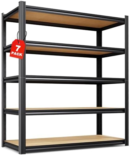 Set of 7 Garage Shelving-2050 lbs 5 Tier Storage Shelves,Adjustable Heavy Duty Metal Shelving Unit and Storage Large Rack,Utility Steel Shelf For Warehouse Industrial Pantry Basement 78"x46"x20"