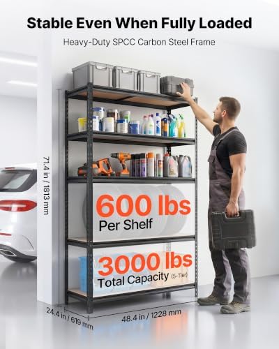 VEVOR Storage Shelves, 5-Tier Adjustable, 3000 lbs Capacity Heavy Duty