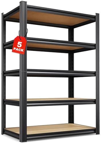 Set of 5 71"H Garage Shelving-5 Tier Garage Storage Shelves,Adjustable Heavy Duty Metal Shelving Unit and Storage Large Rack,Utility Steel Shelf For Warehouse Industrial Pantry Basement 32"Wx14"D