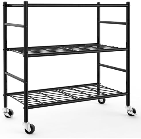 Sakugi 3-Tier Storage Shelves 33.1" x12.6" x32.5" Black with Wheels