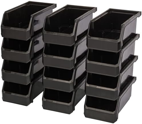 ReadySpace Small Stackable Plastic Storage Bins, 12-Pack, Black