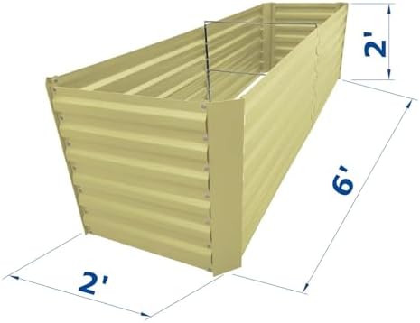 6x2x2FT Beige Metal Raised Garden Bed Kit, Galvanized Outdoor Planter Box for Vegetables, Flowers, Herbs, Succulents and More