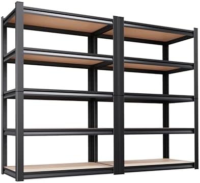 2Pack Storage Shelves, Garage Shelving,Adjustable Heavy Duty Shelving Unit,5T Tall Garage Shelves，Wood Metal Standing Shelf Units,Utility Rack for Kitchen 71.2''H*31.5''W*13.8''D