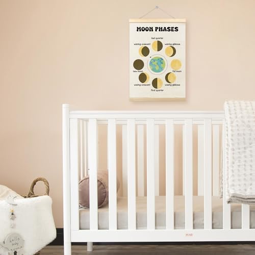 TLESKE Boho Classroom Moon Phases Chart Poster Hanger Frame for Kids, Homeschool Hanging Wall Art Room Decor for Toddlers Nursery Playroom, Preschool Prek Learning Educational Poster Prints, 12x16