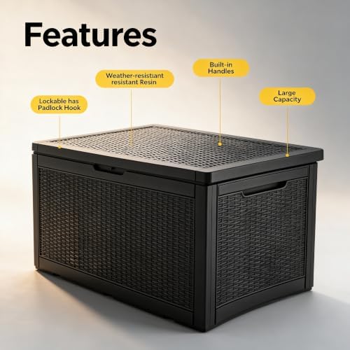 130 Gallon Deck Box,Lockable Outdoor Storage Box Gas Lift,Waterproof,Black