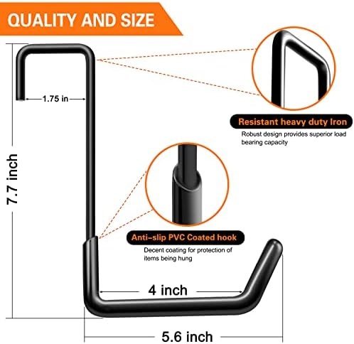 HUPBIPY Rafter Hanger Hook Garage Bike Hooks Ladder Hanger Large S Hooks for Hanging,with Non Slip Coating,for Organizing Bulk Items,Ladders,Bikes,Ropes and More Equipment (6, Black)